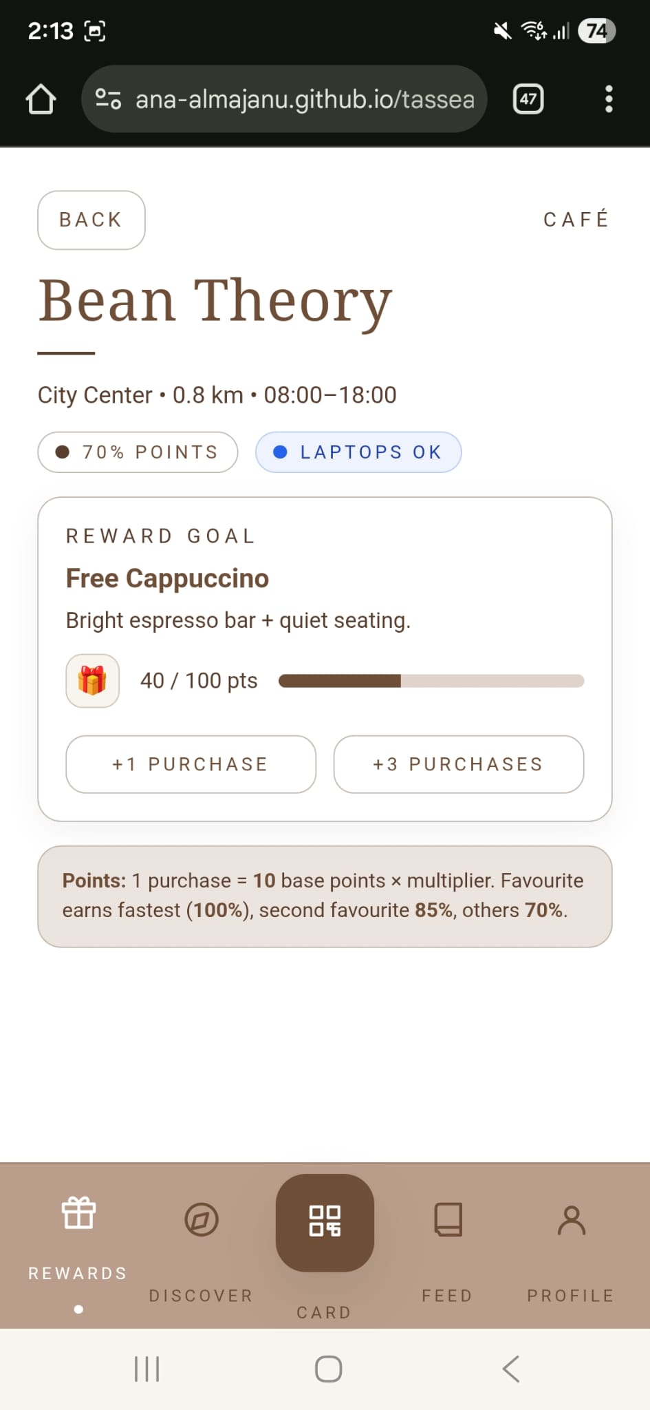 Café details screen