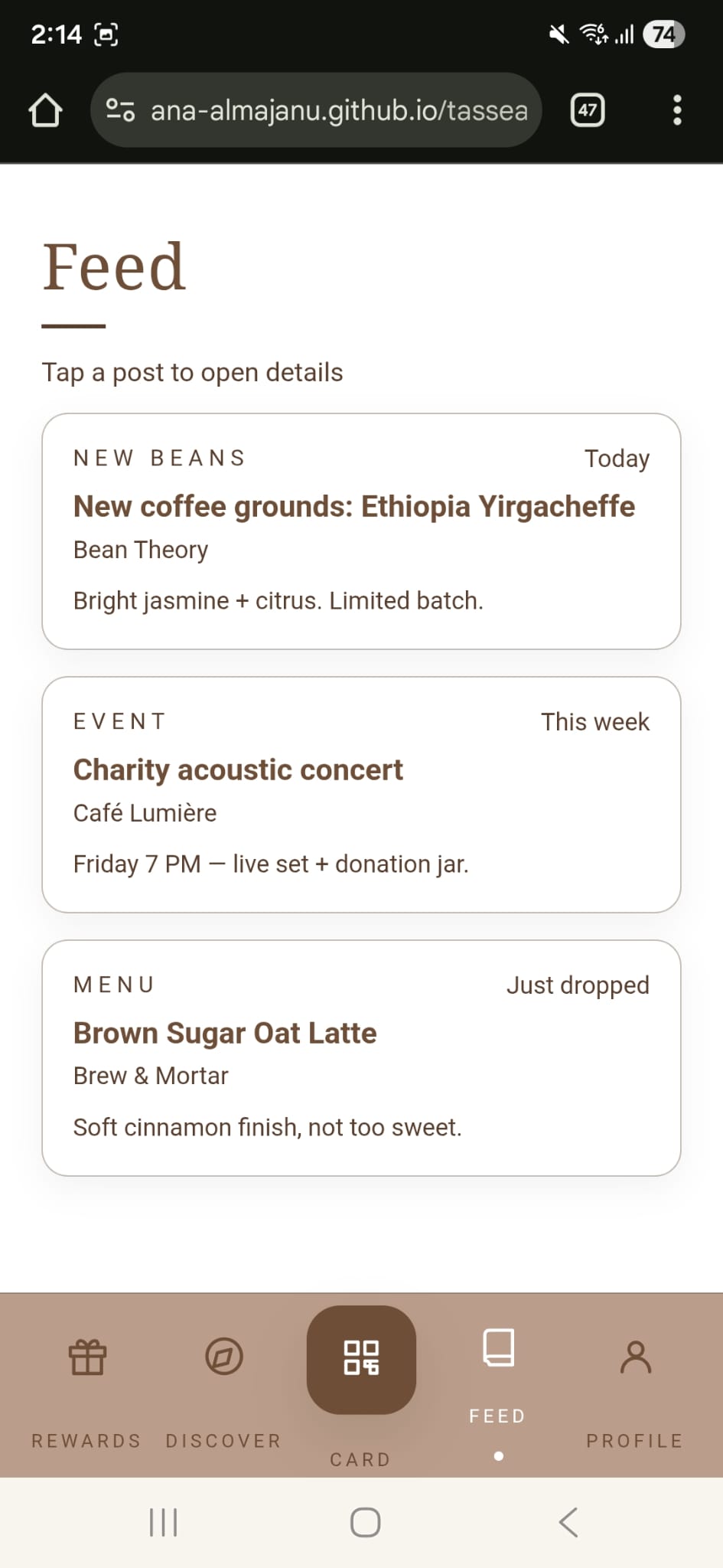 Feed with sample posts