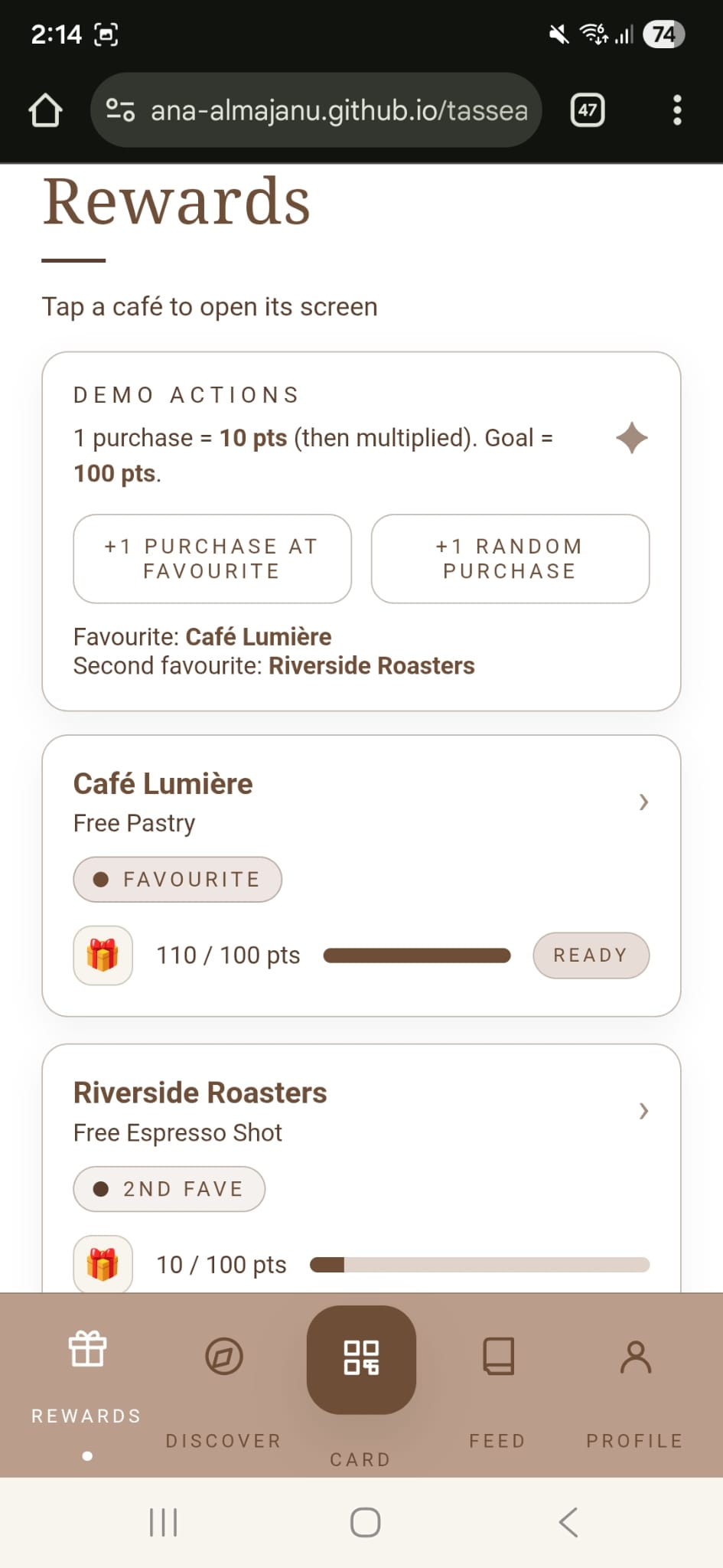 Rewards with favourites pinned first