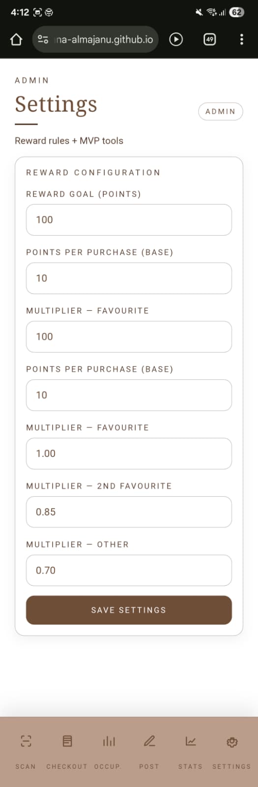 Admin Tools settings screen